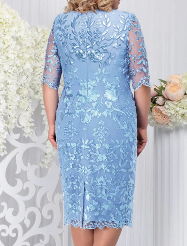 Luolandi Women's Lace Dress Plus Size Curve Party Dress Floral Half Sleeve Elegant Prom Dress Midi Dress Mother of the Bride Dress